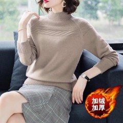 【加絨加厚】早秋毛衣女秋冬韓版套頭半高領(lǐng)寬松加絨加厚針織衫