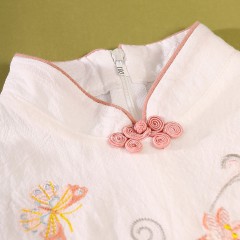 童裝女童中國風春夏新款中童中式復(fù)古旗袍刺繡兒童漢服套裝